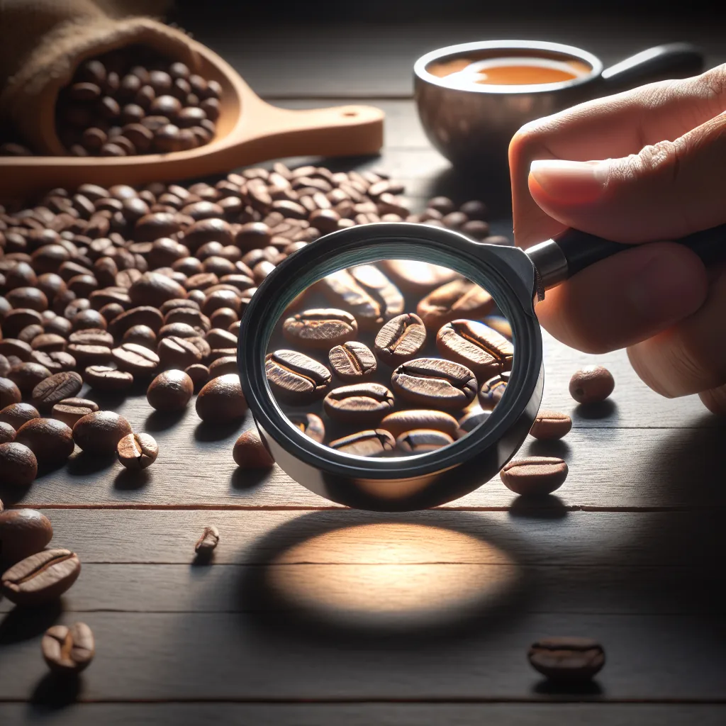 inspecting coffee beans with magnifier-melocoffee.ae